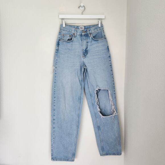 BDG Urban Outfitters Baggy Jeans High Rise Baggy Light Wash Distressed Jeans 26 - Picture 1 of 8